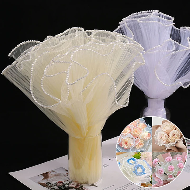 Wave Yarn Flower Wrapping Paper Pearl Silver Gold Trim Wave Lace Yarn DIY Bouquet Gift Packaging Party Decoration 28cm*1M