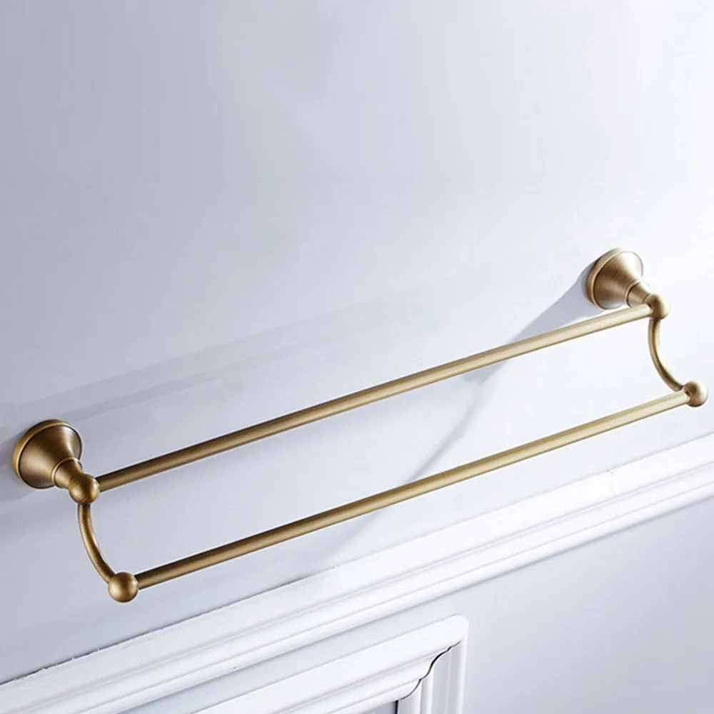 Towel Bars 60cm Double Rails Antique Brass Wall Shelves Towel Holder Bath Shelf Hanger Bathroom Accessories Towel Rack ZD882