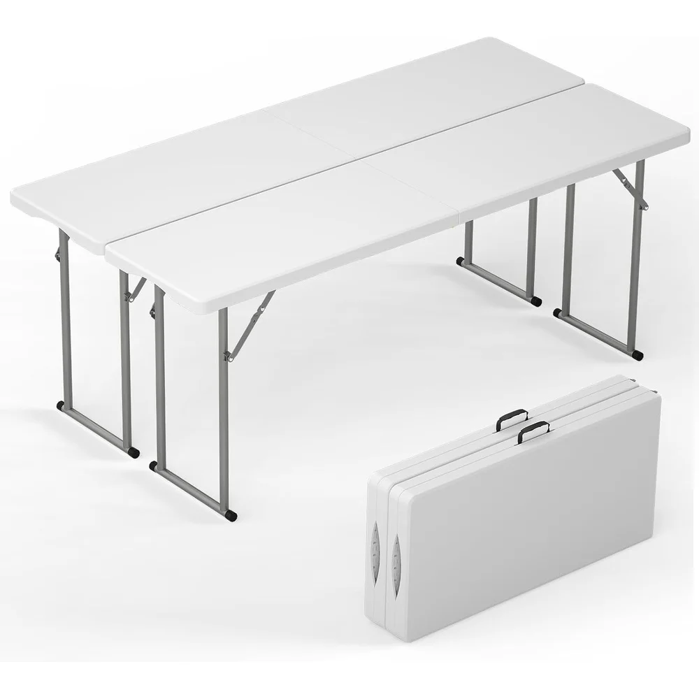 6 ft Narrow Folding Table 2 PCS, Foldable Table with Handle & Safety Locks