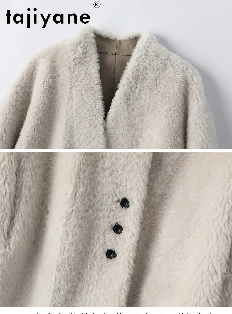 Tajiyyane 100% pele de carneiro com lã anexada jaqueta feminina luxo curto com decote em v casaco de pele real inverno roupas femininas шу onder halenik ei