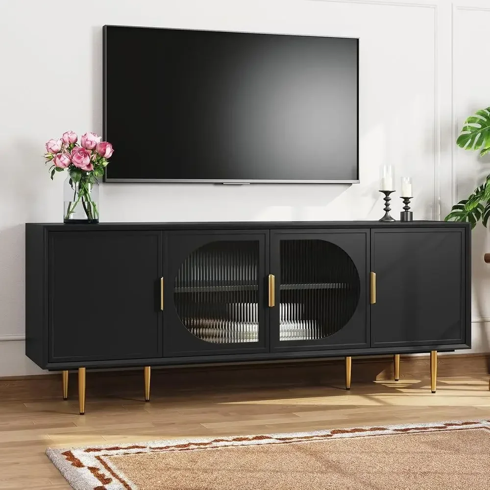 66 Minimalist TV Stand for 75 TVs with Adjustable Shelves, Modern Entertainment Center in Black for Living & Bedroom Storage