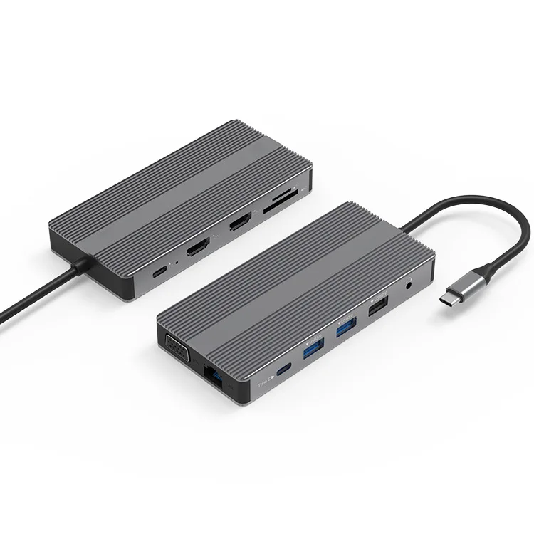 

Type-C docking station, dual HDMI + VGA three-screen special display 12-in-1 notebook docking station VMM3332 converter