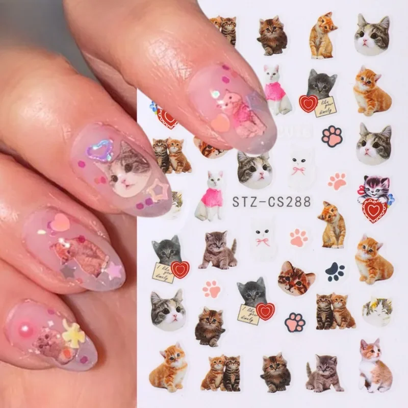 Lovely Dog Cat Animal Bunny 3D Korean Cartoon Scrawl Relief Self Adhesive Nail Art Stickers Pretty Puppy Kitty Star Manicur Tool