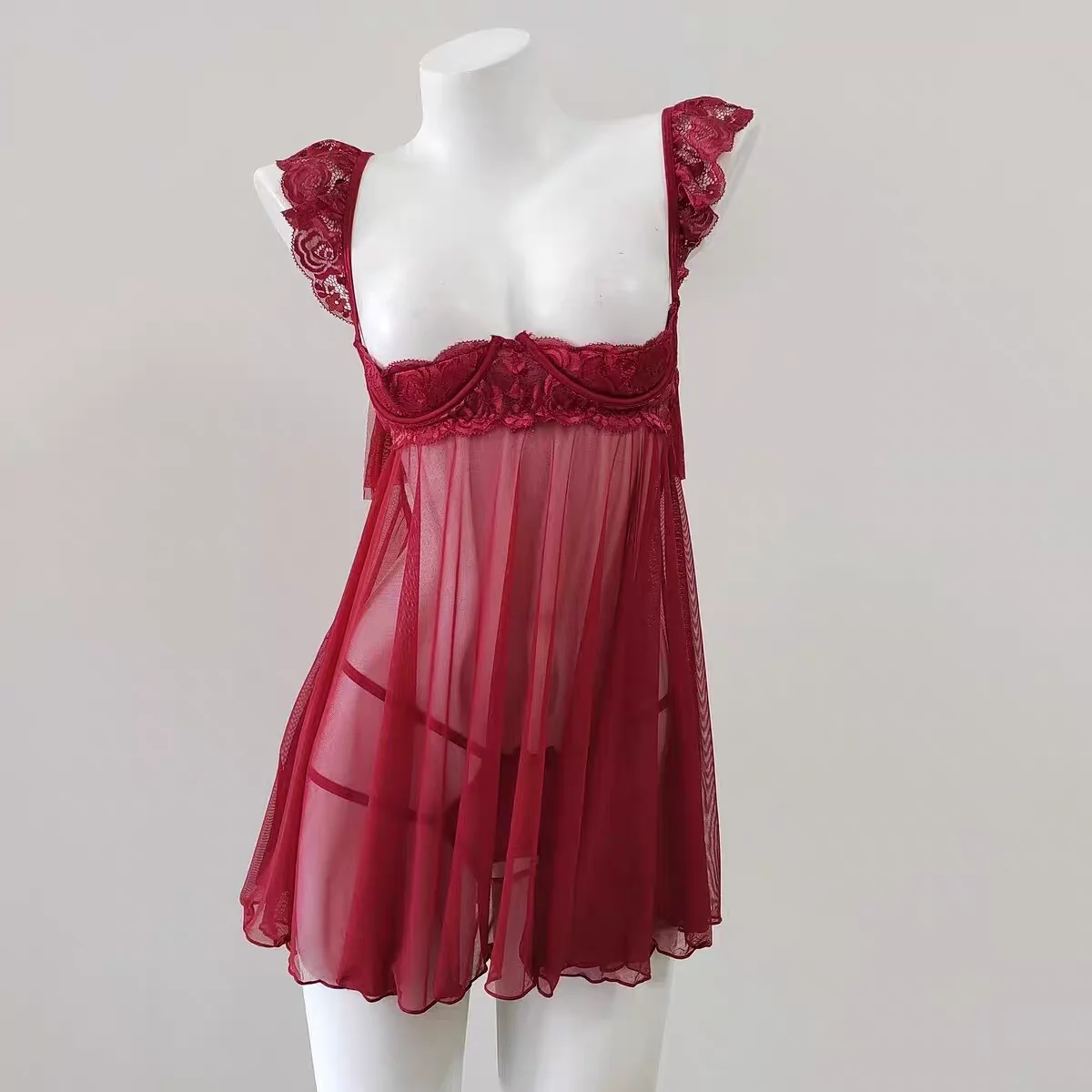 Erotic Lingerie Dress Female Temptation Babydoll Open Gear Free Crotch Sling Lace Nightgown Sexy See-through Nightdress 2025 New