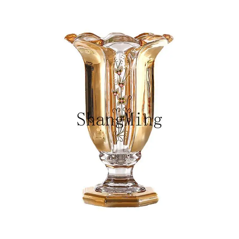 

PYH light luxury artistic sense crystal glass vase enamel flower arrangement ornament housewarming gift flower idea