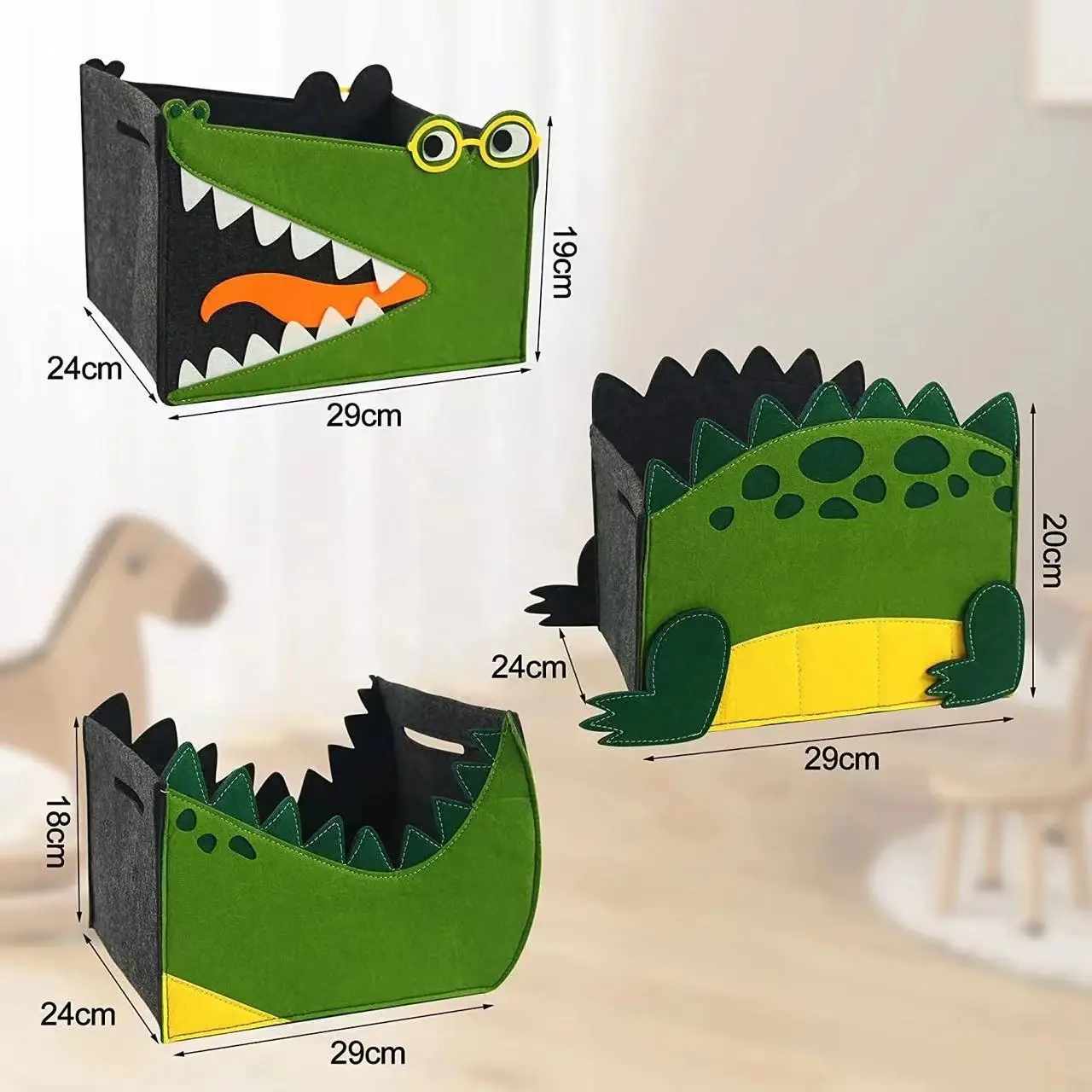 Kids Toy Storage Organizer Large Felt Storage Basket, Detachable Storage Box, Crocodile Storage Bucket