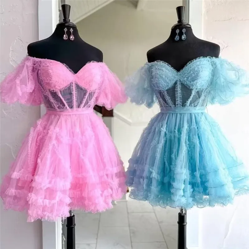 

Off The Shoulder Tulle Homecoming Dresses Short Prom Dress Princess Formal Evening Gown A-Line Cocktail Gown 2024 Vestido