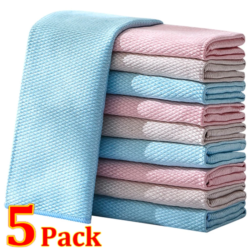 Microfiber Fish Scale Dishcloths Kitchen Super Absorbent Oil-proof Washing Rag Glass Window Wipe Cloth Household Cleaning Cloths