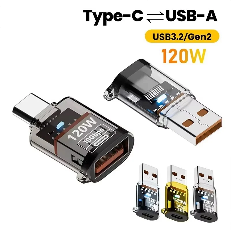 Adaptador USB 3.2 a Tipo C de Carga Rápida de 120W, OTG, Transferencia de Datos y Audio de Alta Velocidad de 10GB para PC, Tablet, Xiaomi, Huawei, Convertidor USB C