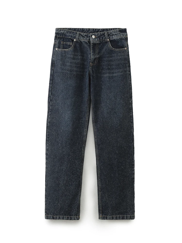 

KUCLUT Women Fashion Denim Blue Front Zipper Straight Pants Jeans Vintage High Waist Full Length Female Chic Lady Trousers