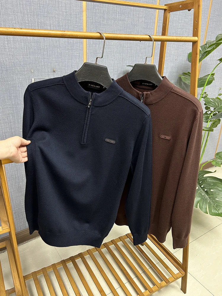 

Men's Knitted Wool Sweater Zipper Collar Base Layer irt Casual Sle Long Sve Warmth Comfortable Daily Wear Spring Autumn