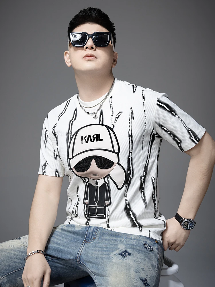 

Элитная мужская футболка с вышивкой в мультяшном стиле, модная, тонкая, дышащая, летняя, с коротким рукавом и круглым вырезом.