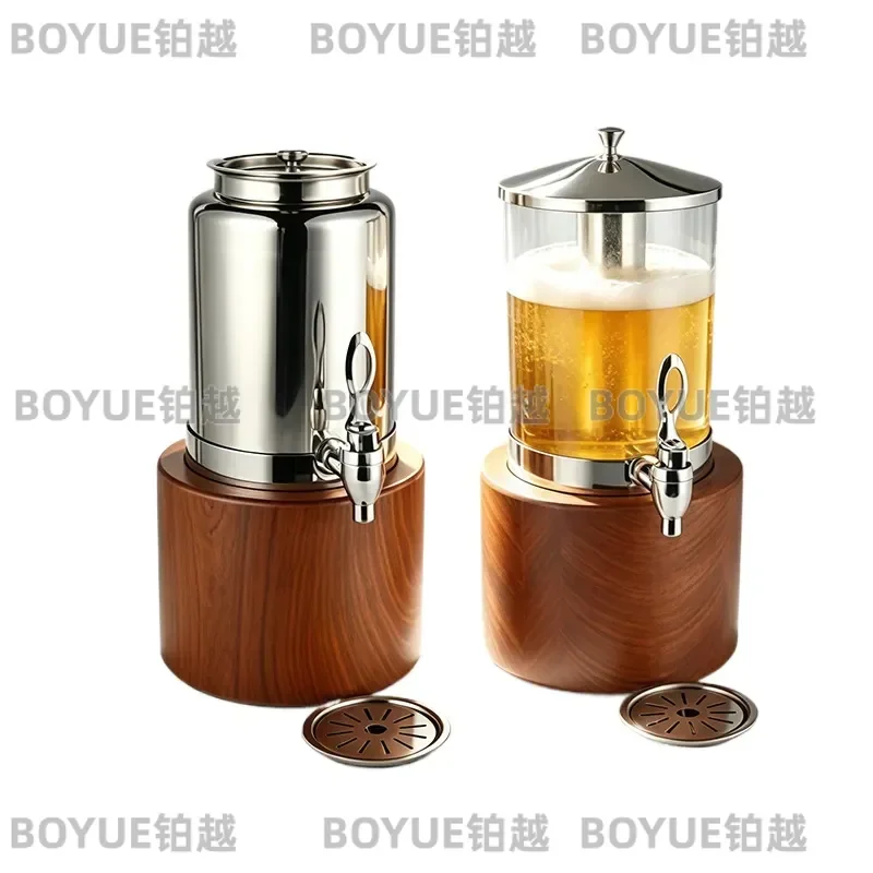 Transparent Beverage Dispenser with Wooden Stand Commercial Juice Lemonade Bucket Cold Kettle for Buffet Party Sparkling Wine