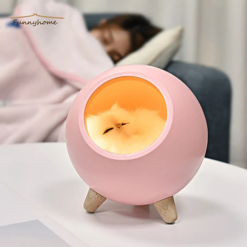 Kawaii Home Decoration Bedroom Cute Kitten House Decor Bedside Sleeping Light Night USB Charging Touch Atmosphere Lamp