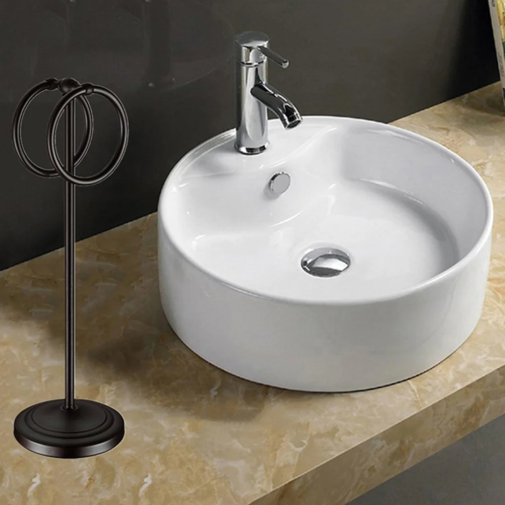 1Pcs Stainless Steel Bathroom Towel Rack Floor Standing Double Rings Storage Shelf Desktop Holder Non Slip Stable