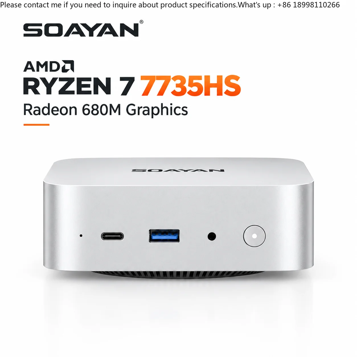 AMD Ryzen 7 7735HS Mini PC 16GB LPDDR5 512GB NVMe SSD Radeon 680M Graphics 4K UHD Desktop Computer for Business Office Win 11Pro