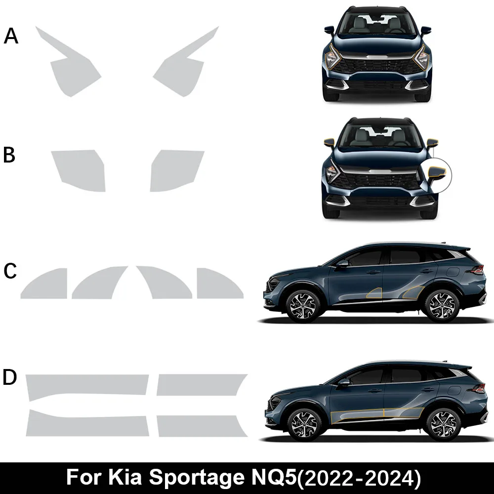 

TPU Headlight Film For KIA Sportage NQ5 2022 2023 2024 Car Door Triangle Protective Film PPF Transparent Refit 8.5mil Film