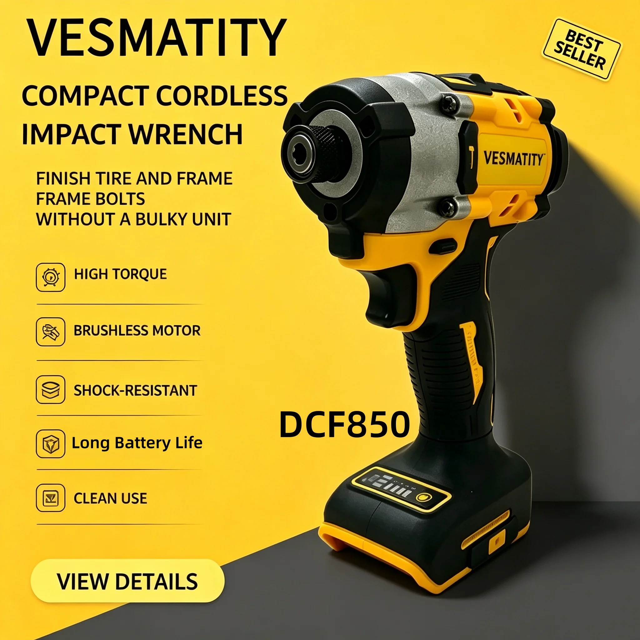 Vesmatity DCF850 20V High - Performance Brushless Cordless Impact Drill & Screwdriver - Ideal for Pros & DIYers （Naked Tool）