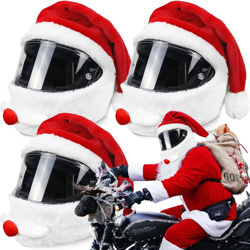 Santa Cycling Helmet Christmas Motorcycle Helmet Cover Full Face Safe Hat Santa Claus Racing Cap Merry Christmas Decoration Gift