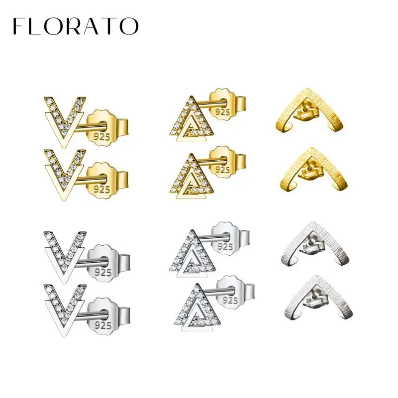 

NEW 925 Sterling Silver Ear Needle V-shaped/triangular Micro-paved Zircon Stud Earrings Light Luxury Exquisite Fashion Jewelry