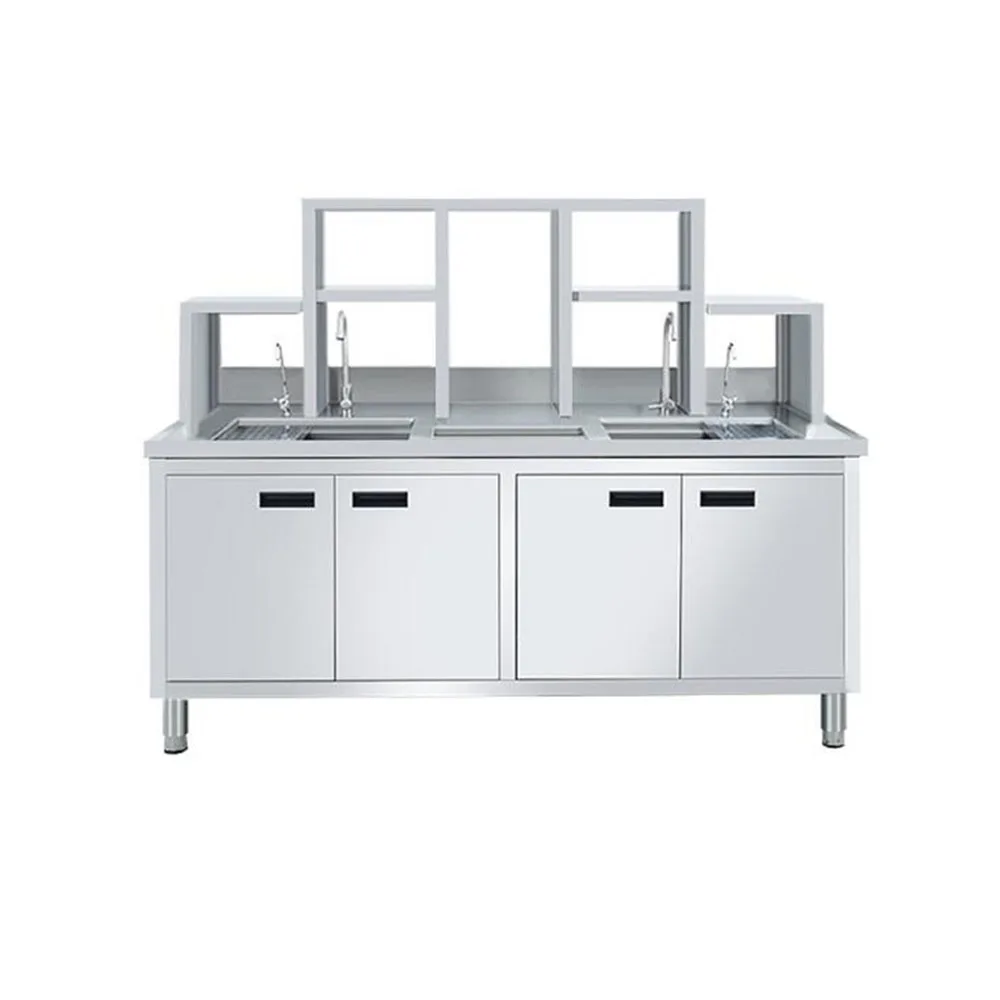 Commercial Stainless Steel Milk Tea Shop Counter Custom Made Boba Tea Preparing Refrigerate Working Bar Worktable