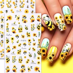 2pcs Sunflower Nail Art Sticker Yellow Flowers Bee Adhesive Decal French Stripe Line Star Manicure Slider