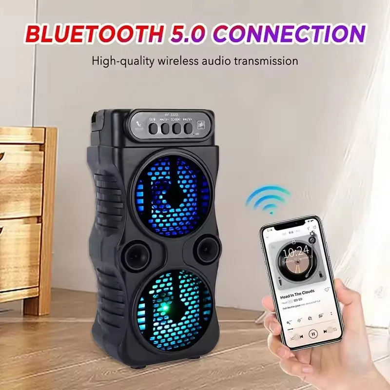 Outdoor Portable Wireless Speaker Dual 3 Inches Music Stereo Subwoofer Bass USB Power Supply For Dancing Party Family Karaoke