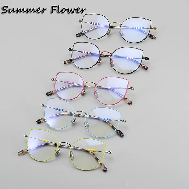 

Woman Glasses Cat Eye Flexible Optical Eyewear High End Pure Titanium Recipe Progressive Lens Transition Anti Blue Ray Glass