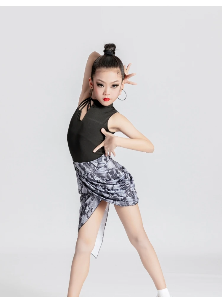 

Children's Latin dance practice dress Girls' summer leopard print sleeveless Latin dance dress performance competition dress