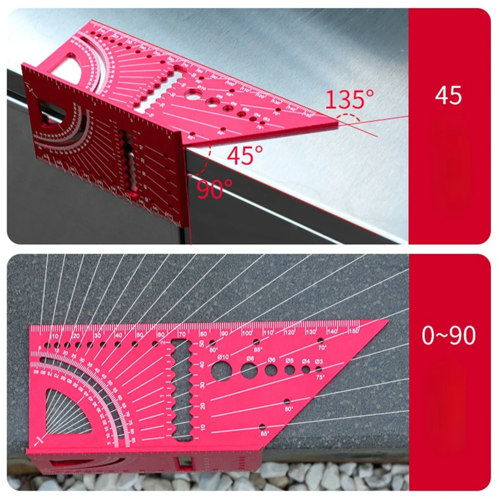 3D Mitre Angle Woodworking Square Size Ruler Aluminum Alloy 45 Degree /90 Degree T-type Carpenter Layout Gauge Measuring