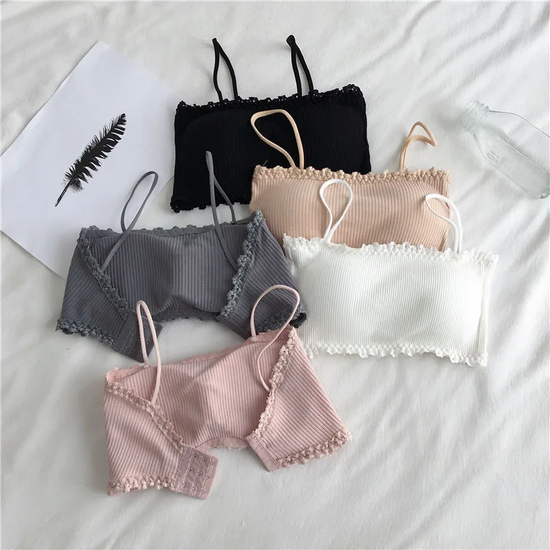 Soutien-gorge tubulaire en coton pour femmes, sous-vêtement à bretelles, beau débardeur sans couture, confortable, Sport, hauts en dentelle