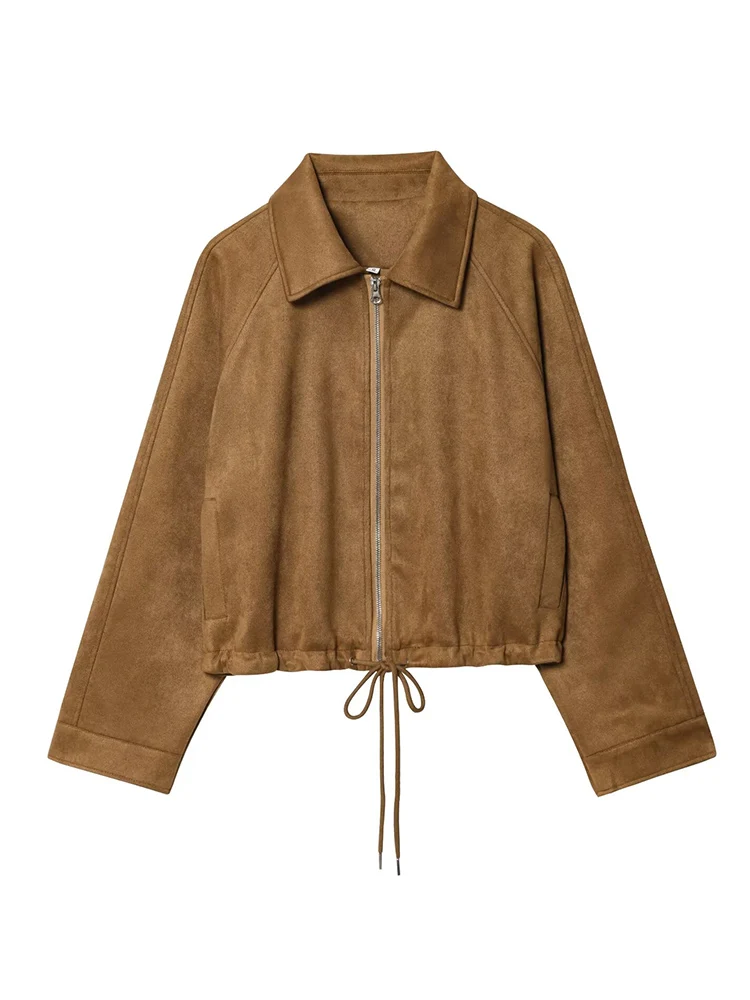 

European style new women's fashion versatile temperament solid color lapel long sleeve flannel coat