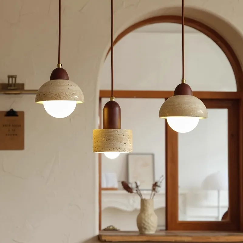 

Yellow Travertine Wabi-Sabi Pendant Lamp, Vintage Nordic Bedside Chandelier for Bedroom, Dining Room, Entryway, Hotel Decor