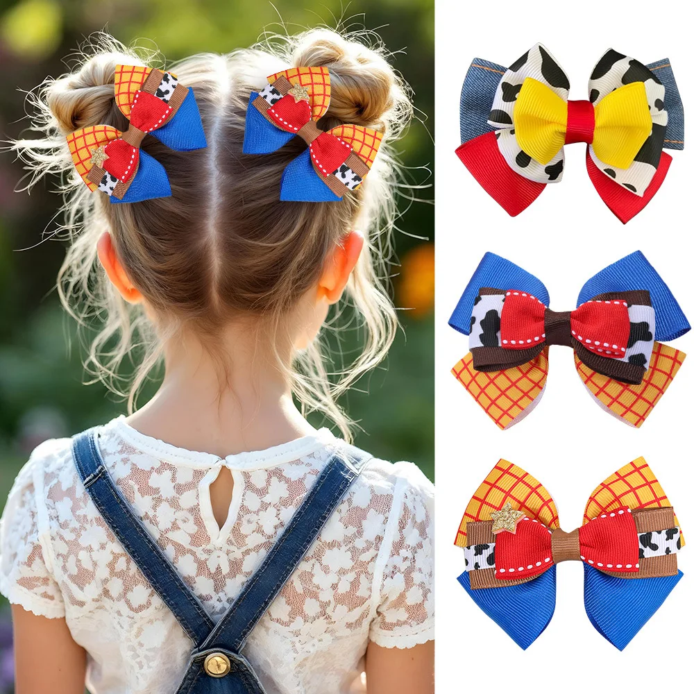 2 Stück 3-lagige Haarspangen mit Schleife, süße, glitzernde Stern-Haarspangen mit Band für Mädchen, Kinder, Alltag, Schule, modische Kopfbedeckung, Accessoires