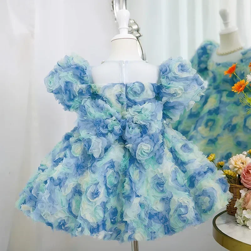 

Baby Girl Floral Princess Dress Child Lolita Pearl Mesh Tutu Vestido Kids Birthday Party Wedding Performance Baby Clothes 1-12Y