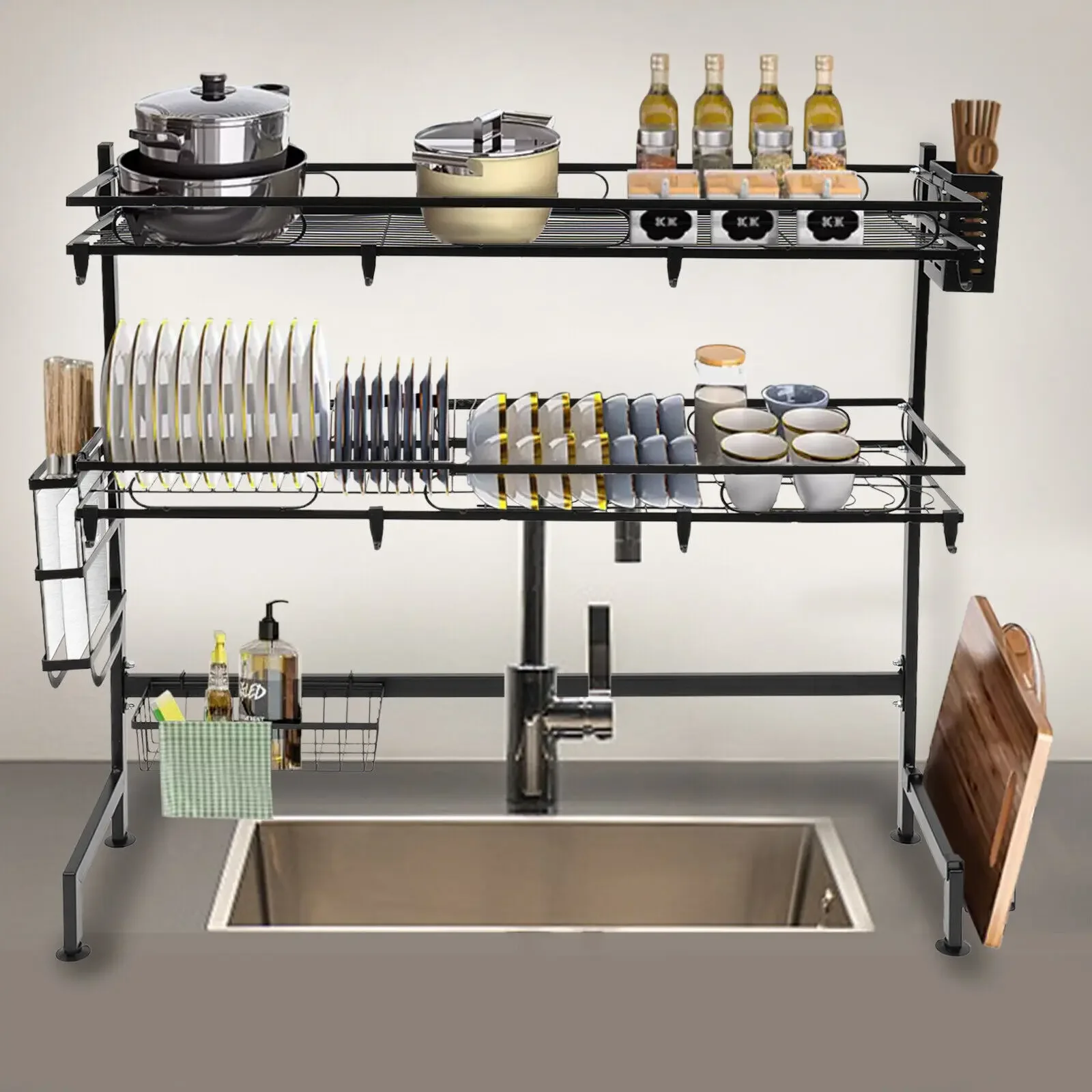 

32.2in Double Layer Sink Storage Rack Complete Set Drying Rack For Kitchen