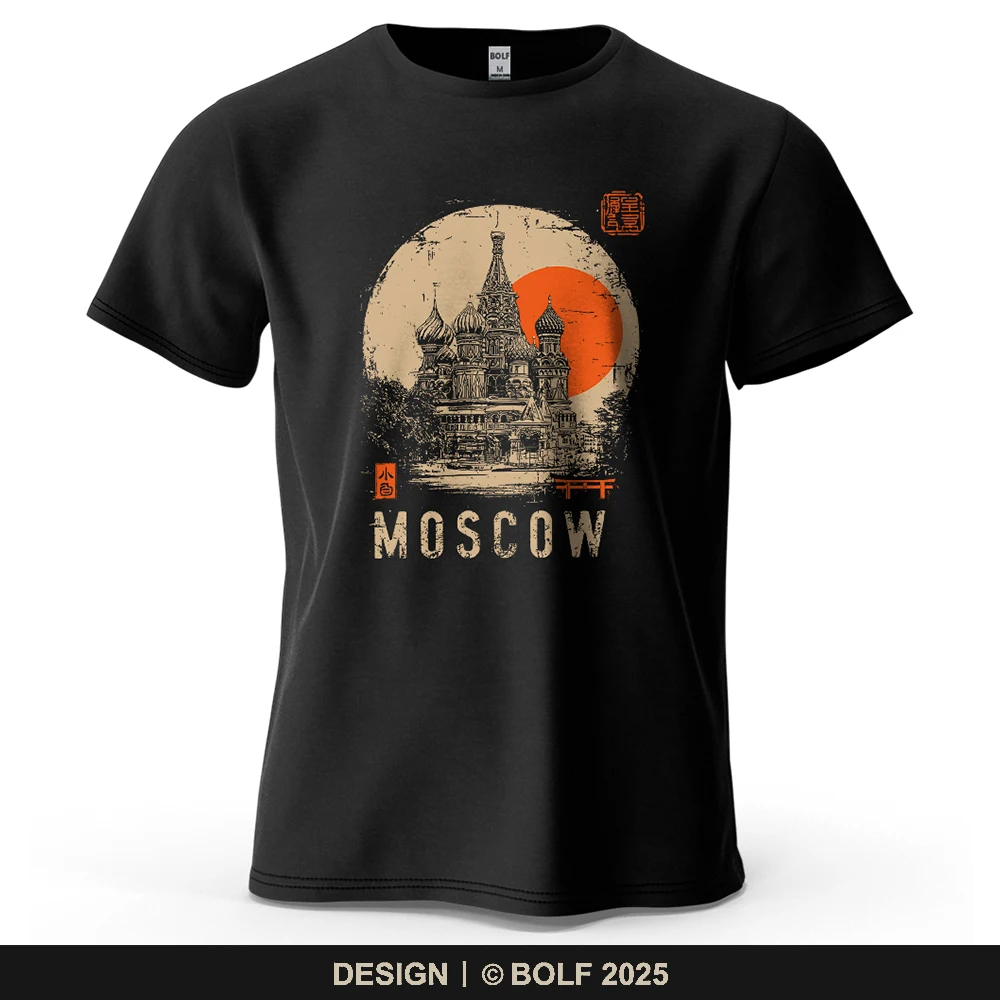 Camiseta con estampado de escena de Moscú para hombre, camisetas 100% de algodón con gráfico artístico Vintage de gran tamaño para mujer, camisetas informales, ropa de calle