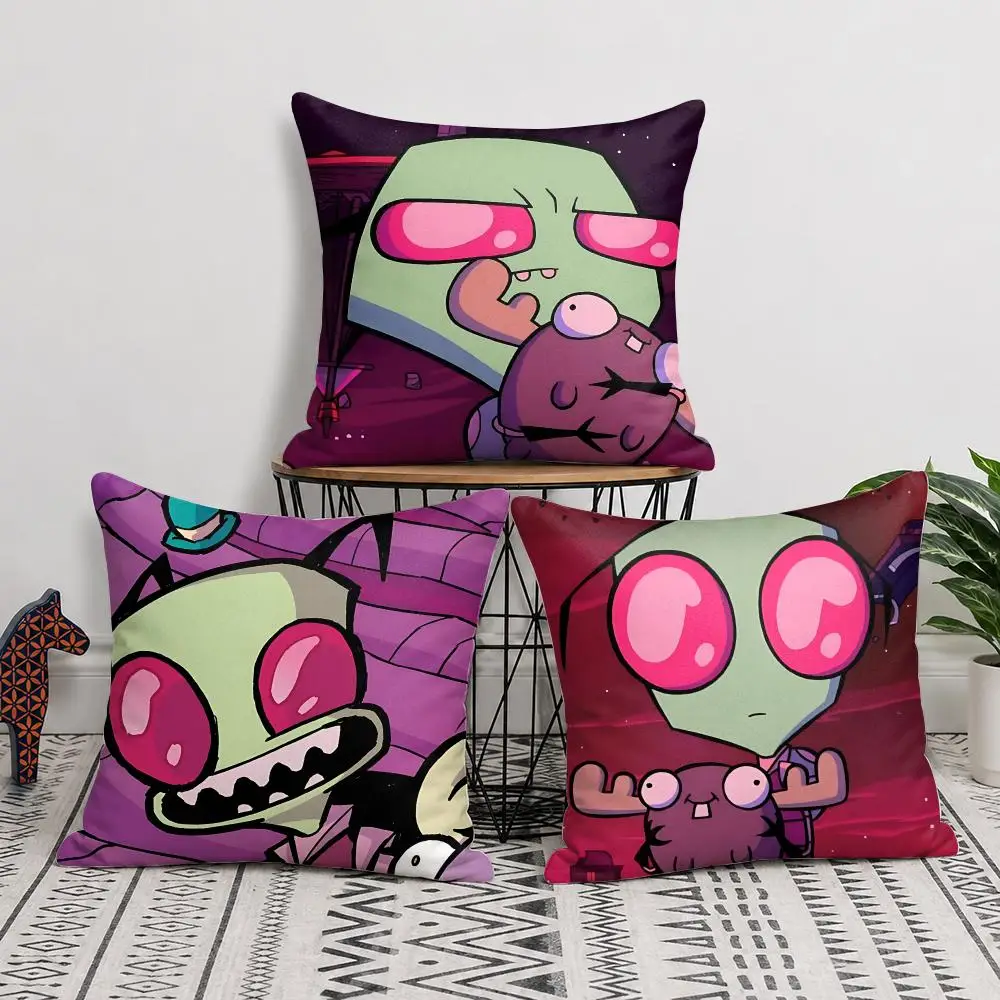 Anime ZIM I-Invader Zim Cushion Cover Silky Short Plush Invisible Zipper Dustproof Sofa Pillow Case For Home Decor