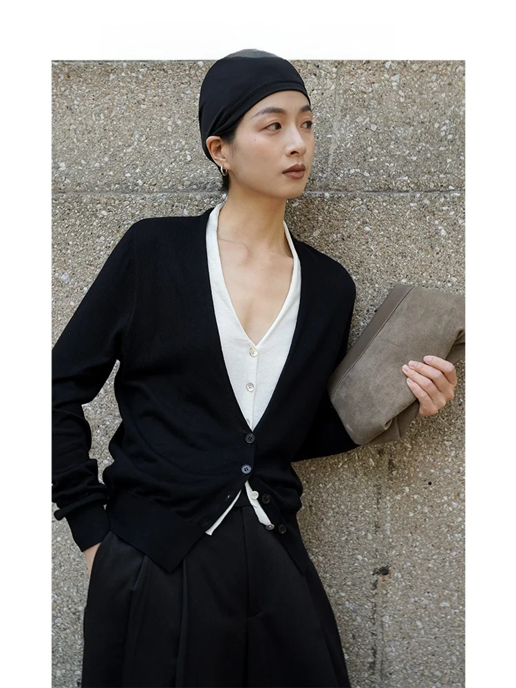 

Весенний женский вязаный свитер 2024 года с V-образным вырезом, цветной, из смесовой шерсти, имитация двухслойного, длинный рукав, повседневный, для работы и отдыха, модный