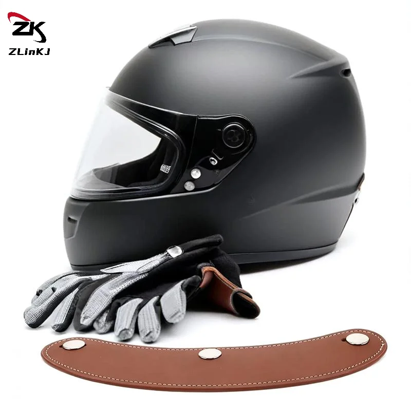 Retro 3 Pin Helmet Visor Brim Leather Removable For Scooter Bike Motorcycle Helmet Brim Flip Up Windshield Rain Sun Protection view 4