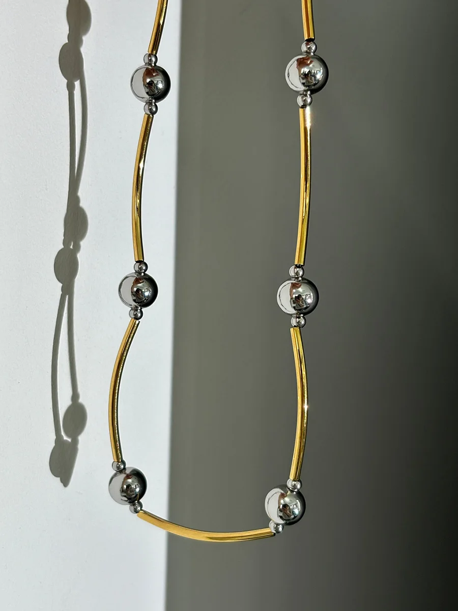 

Two tones ball beaded choker necklaces for women stainless steel necklaces cute heart stainless steel jewelry waterproof