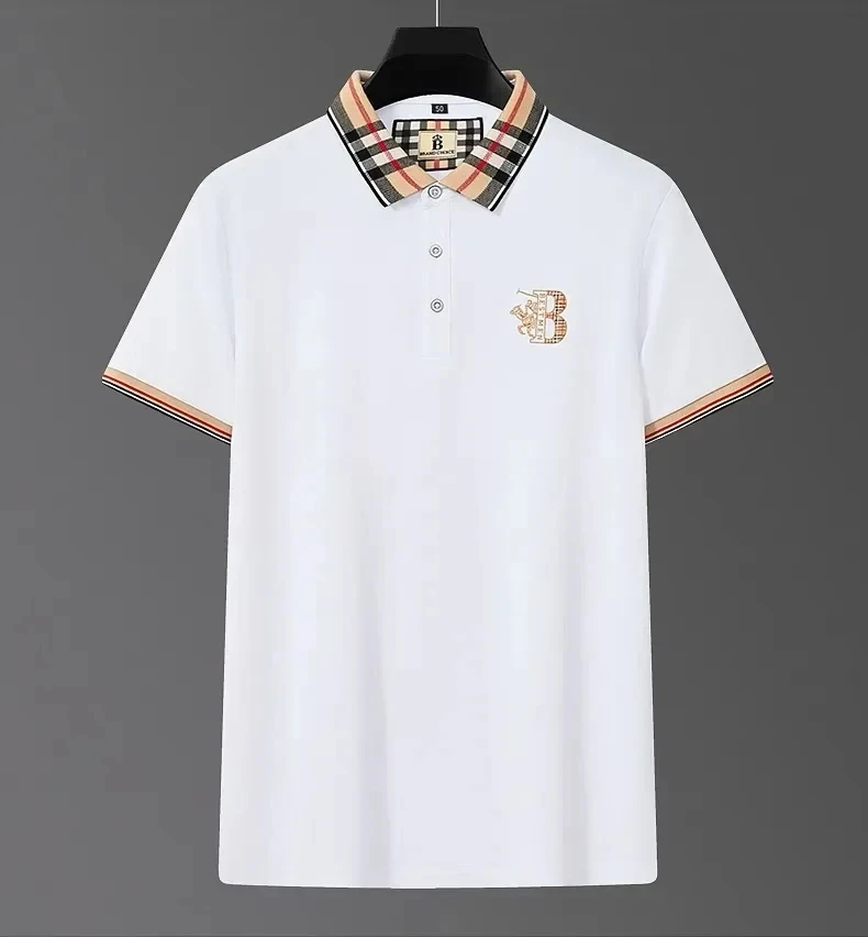 High end short sleeve men\'s breathable cotton POLO shirt summer fashion brand B letter embroidered soft golf cool casual T-shirt