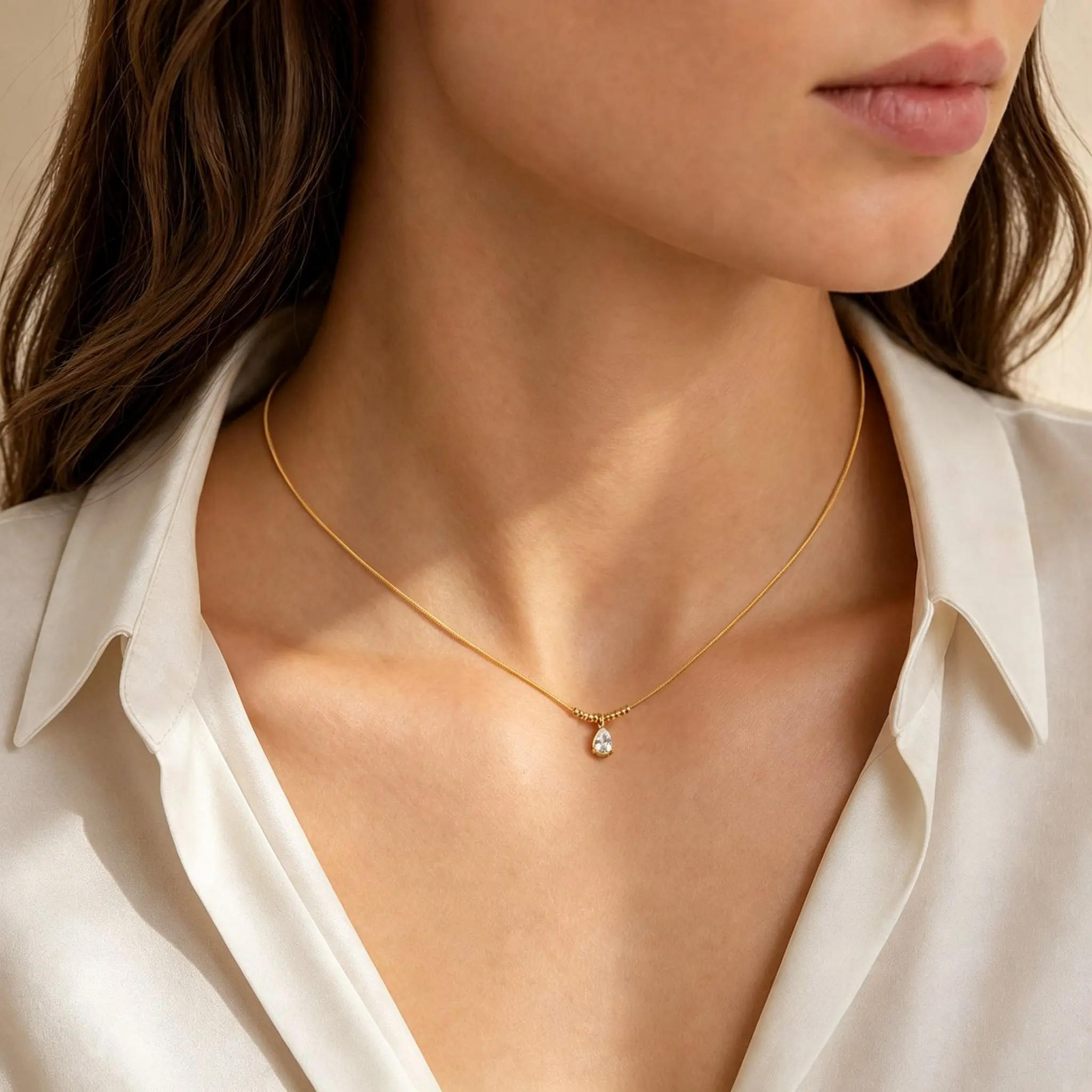 Vnox Trendy Water Drop Pendant Necklaces for Women Stainless Steel Gold Plated Cubic Zirconia Teardrop Snake Choker Necklace