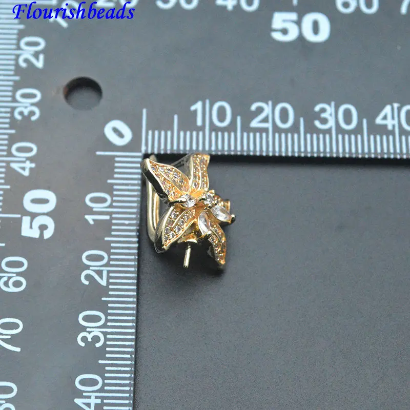 30pc Pin Style CZ Paved Flower Shape Leverback Earring Hook Clasps Wholesale Jewelry Findings