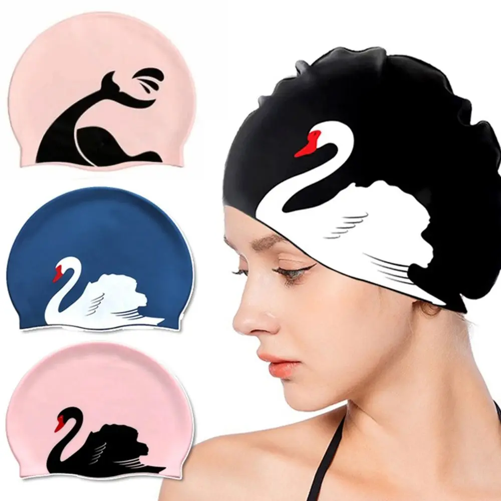 

Comfortable Wear Plus Size Swimming Cap Anti Slip Ear Protection Bathing Caps Silicone Printed Pattern Diving Hat Adult Swimming