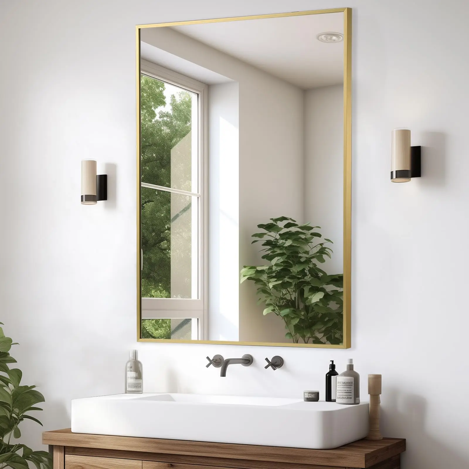 Bathroom Vanity Mirror for Wall, 20X28 Inch Aluminum Framed Wall Mirror Rectangle, Modern Square Corner Bathroom Vanity Mirror