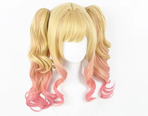 Anime Project  Tenma Saki Cosplay Wig Yellow Pink Heat Resistant Synthetic Hair Anime Wigs + Wig Cap