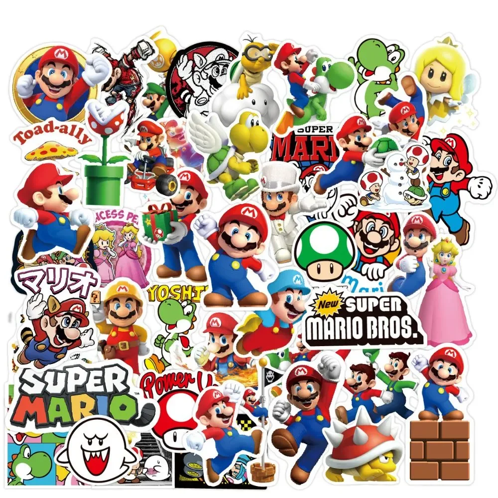 50 pezzi adesivi Super Mario Mario Bros Luigi Yoshi Graffiti adesivi impermeabili giocattoli per bambini su Laptop Skateboard valigia bici