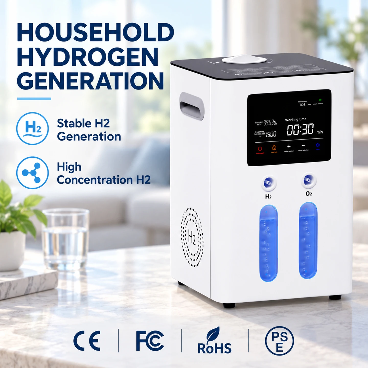 H2 Generator 1500ml 900ml Hydrogen Inhalation Machine Hydrogen Generator Oxygen Inhale Therapy Device for Health Care