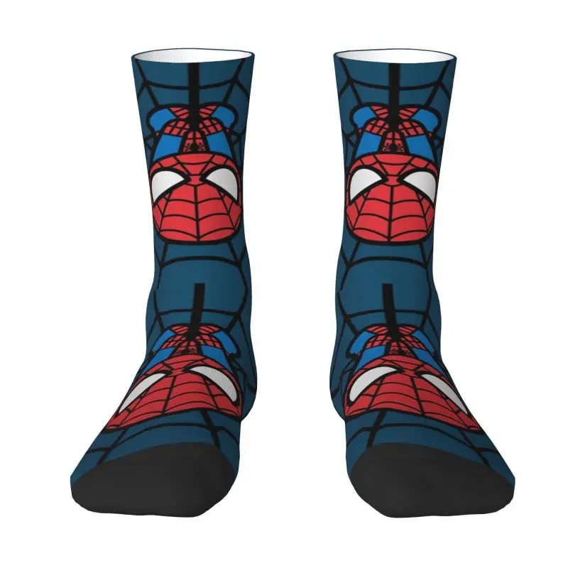 Kawaii Spider Man Hanging Upside Down Mens Crew Socks Unisex Fashion 3D Print Spiderman Dress Socks